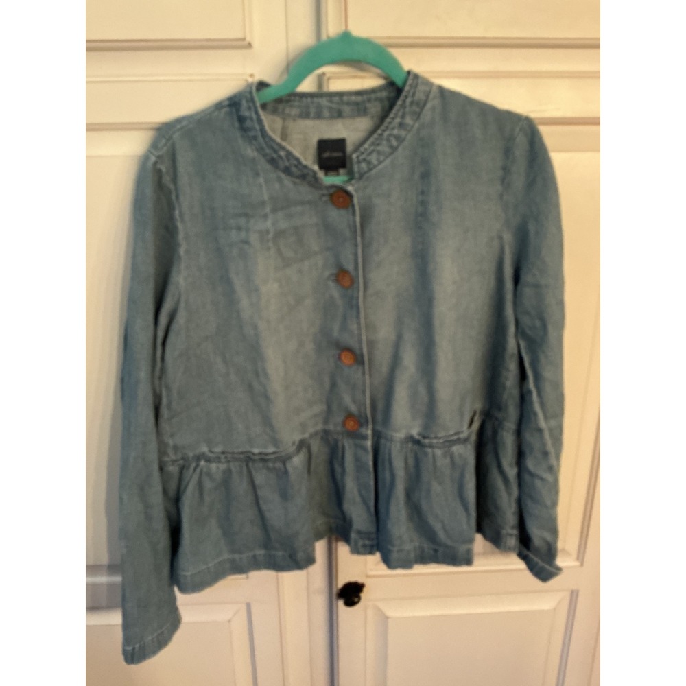J. Jill Denim Light Wash Cotton Linen Peplum Button Front Jacket Top Large